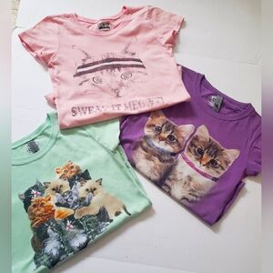 Cute Cat Print Kids T-Shirts - Pink, Green, Purple Bundle!!!